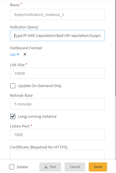 Configure Export Indicator Service