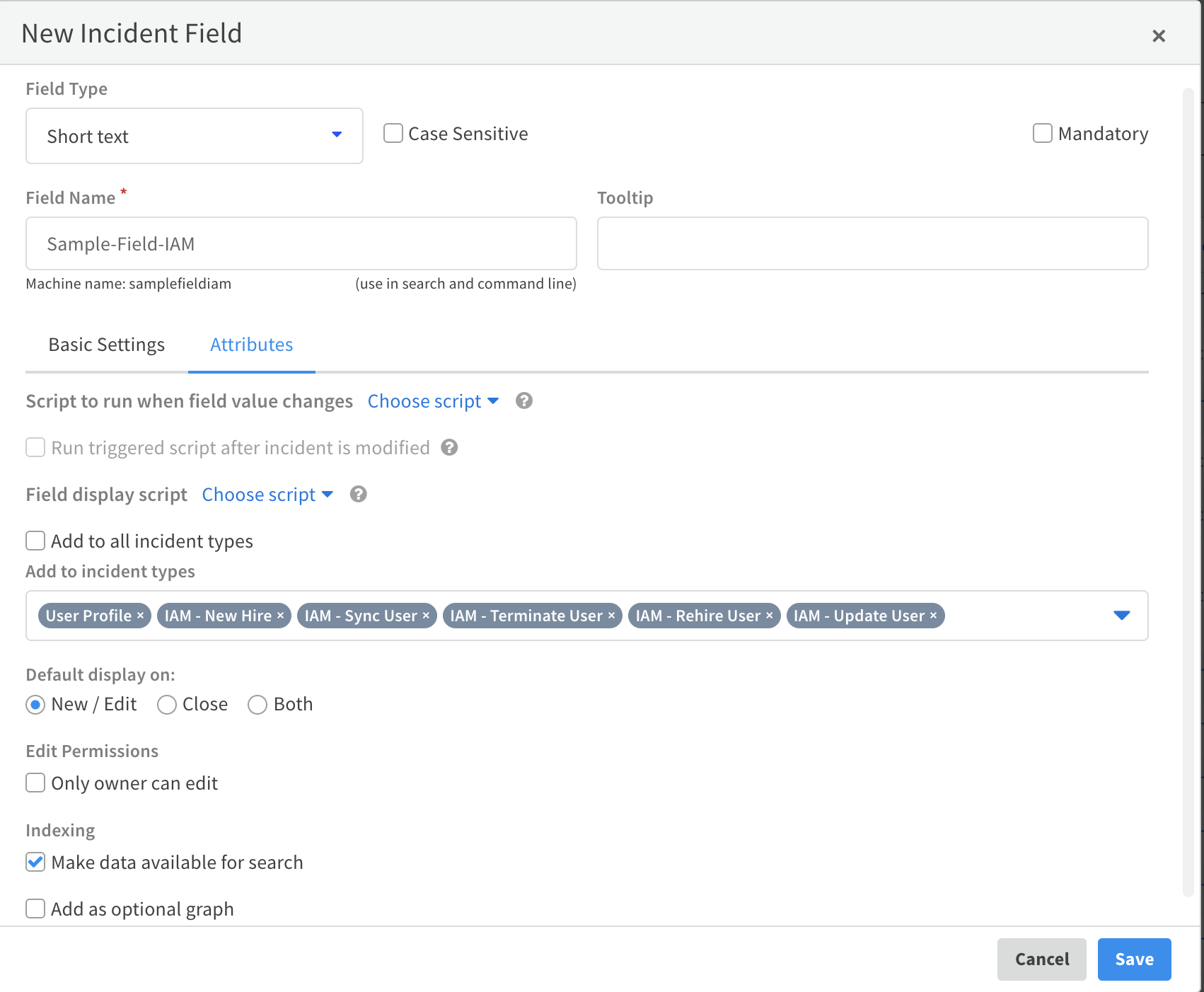 Create Incident Field Create Incident Field