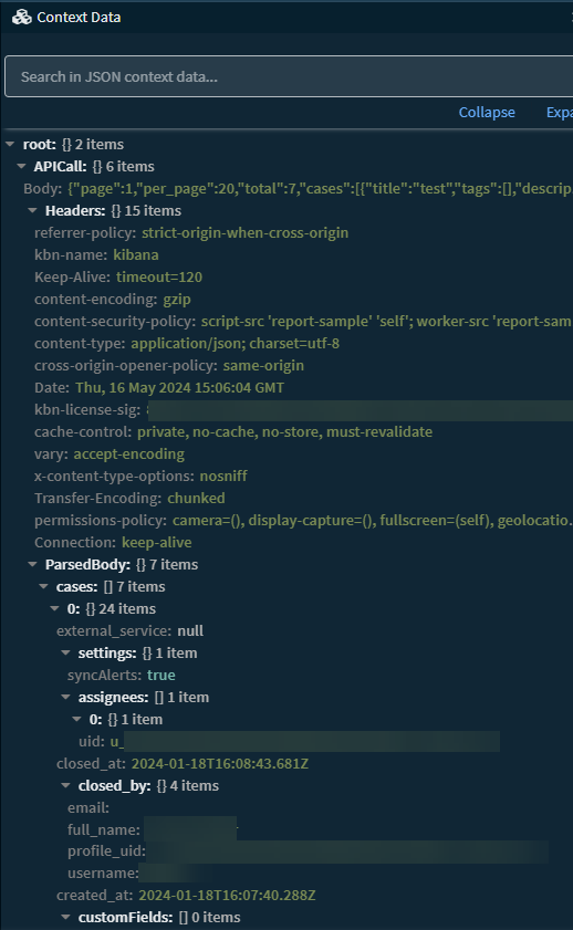 Elastic Generic API Call Context Output