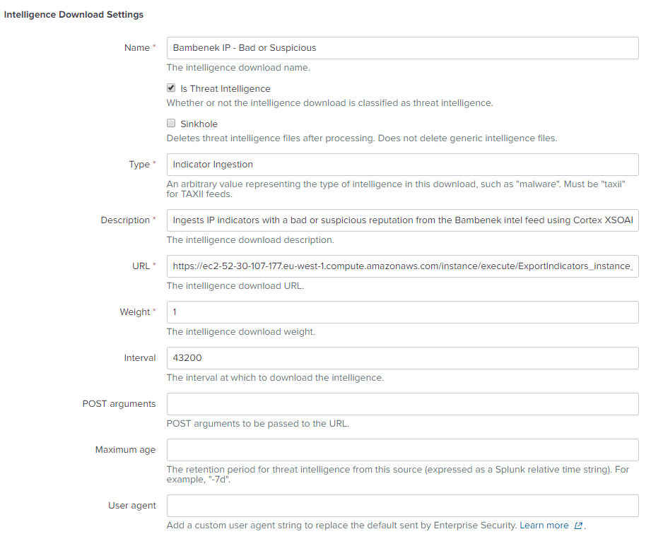 Intelligence Download Settings